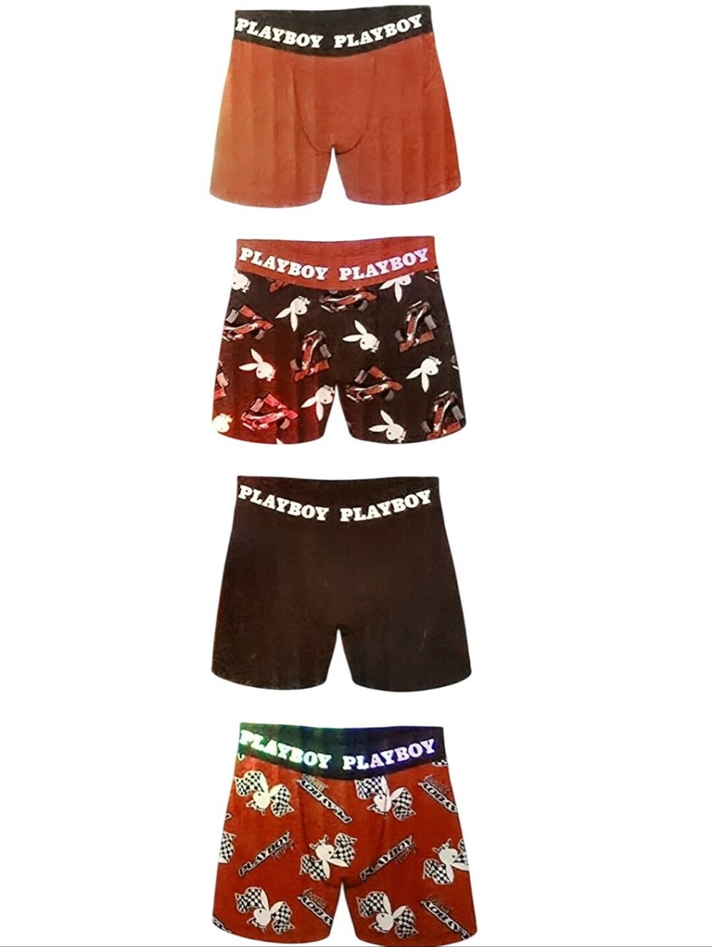 PLAYBOY 4-PK Logo Band Racetrack/Solid Performance Boxer Briefs